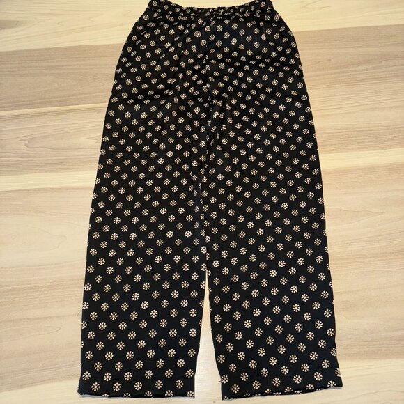 ZARA Black Floral Print Drawstring Straight Leg Pants Women's Medium M - Picture 4 of 6